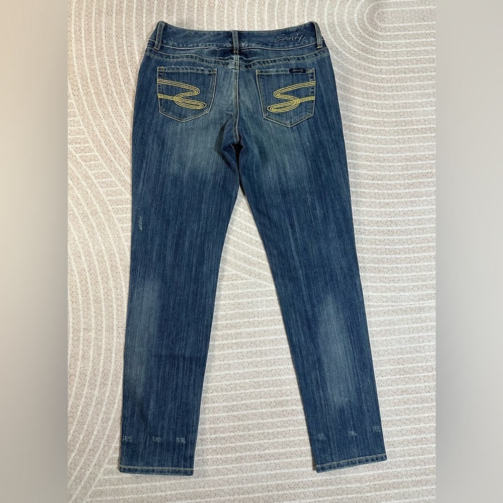 Seven7 All mankind Women JeansLow Rise Denim Premium Blue Label Embroidery 30x31